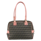 Fendi Zucchino Pink & Black Canvas Top Handle Bag with Leather Trim