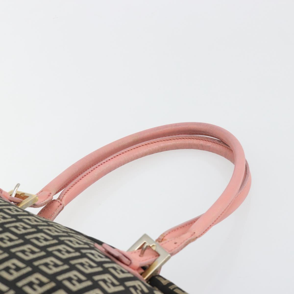 Fendi Zucchino Pink & Black Canvas Top Handle Bag with Leather Trim