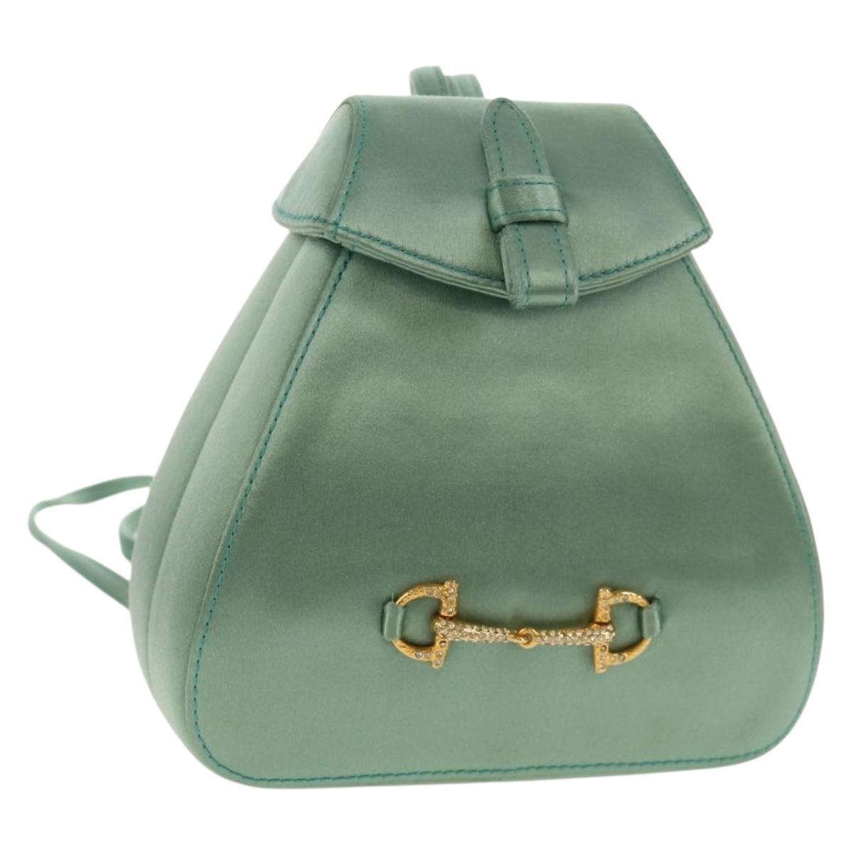 #48 Gucci Horsebit Backpack Satin Turquoise Blue Gold