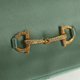 #48 Gucci Horsebit Backpack Satin Turquoise Blue Gold