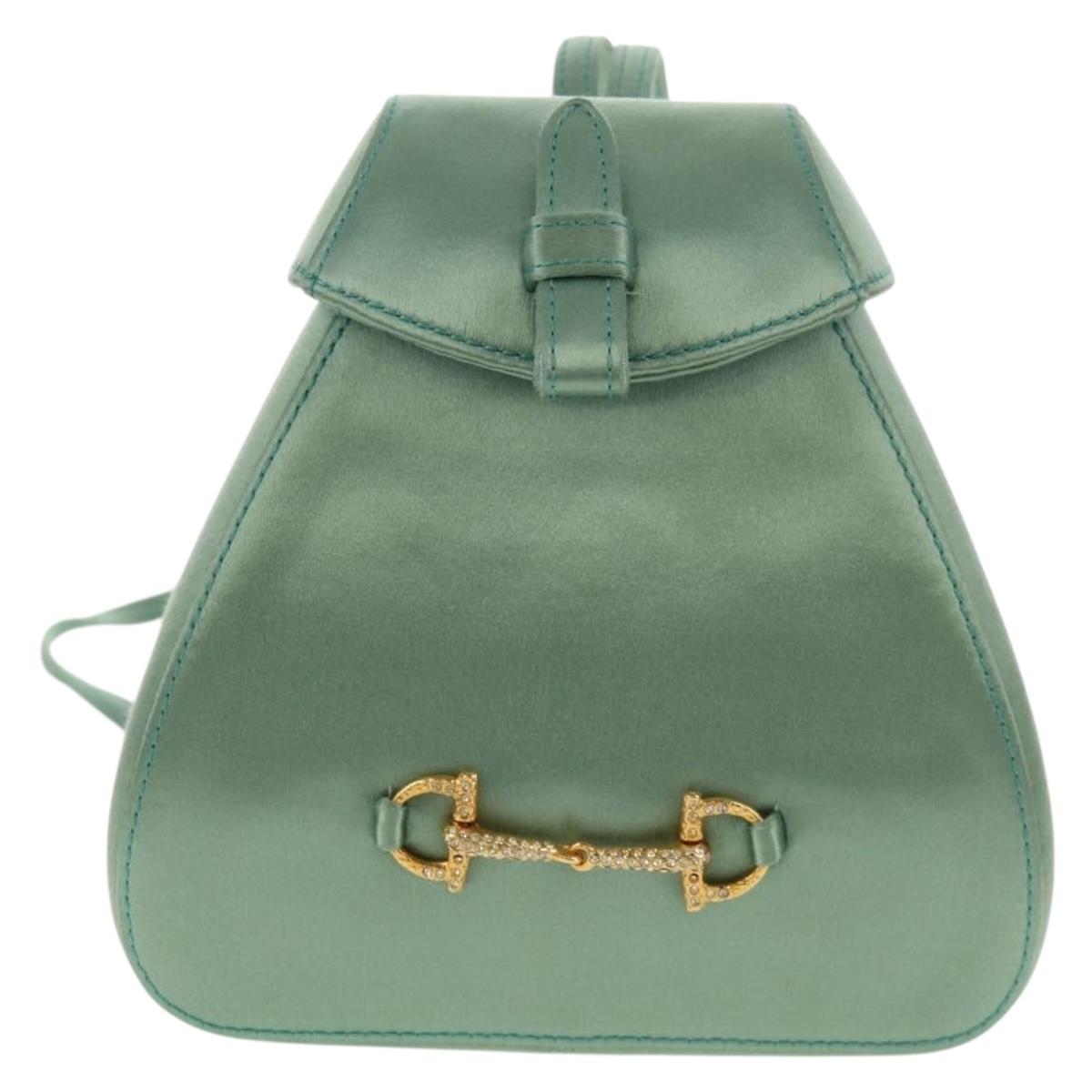 #48 Gucci Horsebit Backpack Satin Turquoise Blue Gold