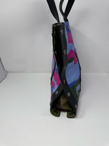Moschino Blue Pink Black Camo Print Leather Tote Bag