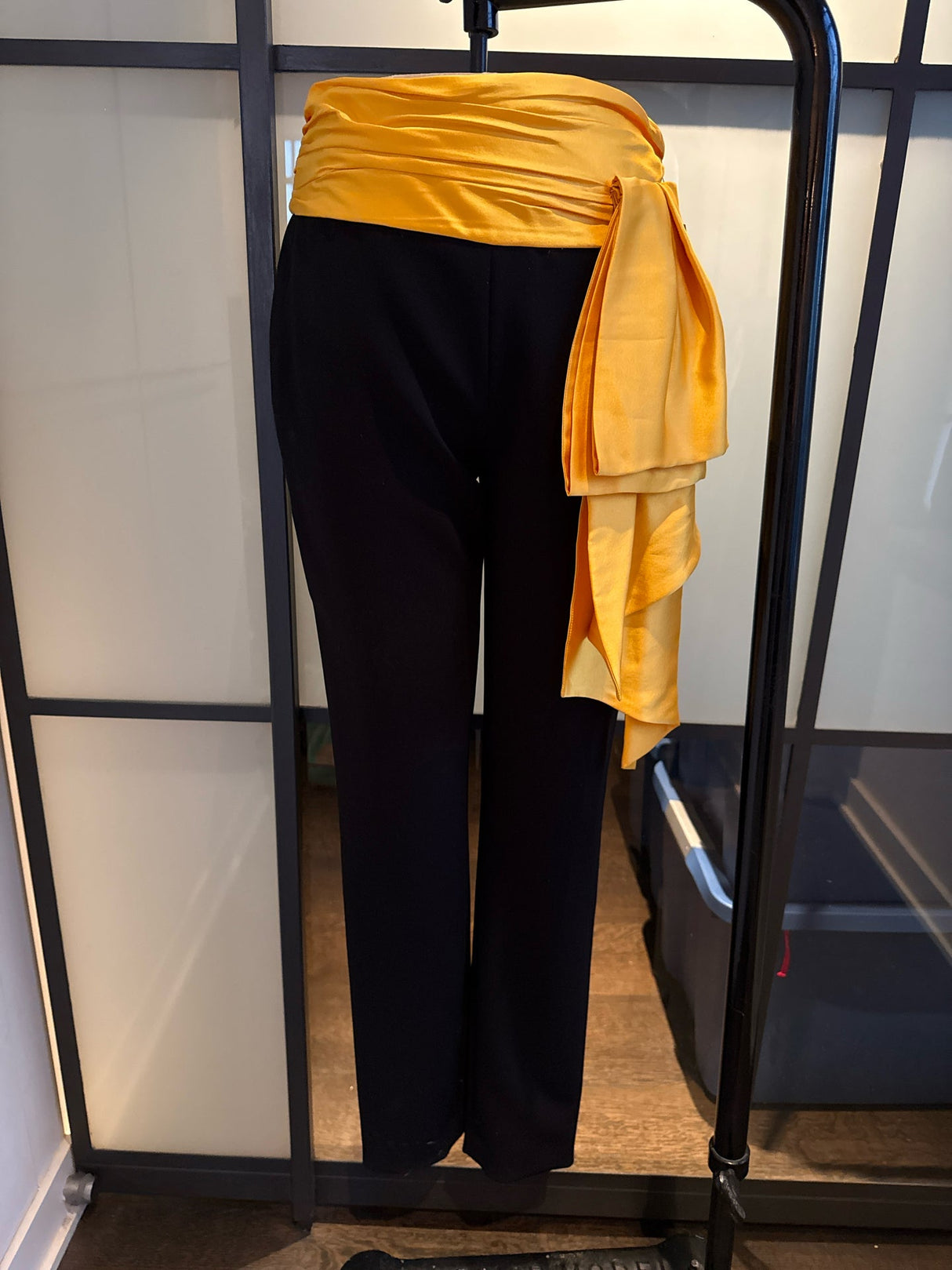 Moschino Black & Yellow Satin Bow Pants