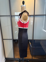 Moschino Black & Red SHOP Stretch Satin Pencil Dress