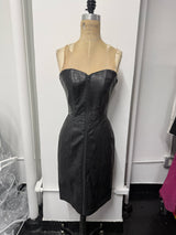 Bagatelle Size 8 Black Leather Strapless Dress 1980s