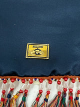 Moschino Navy Satin Beaded Button Crossbody Bag