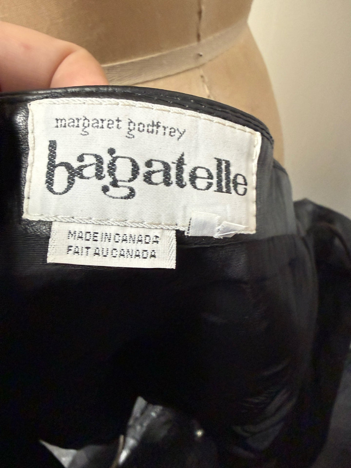 Bagatelle Size 8 Black Leather Strapless Dress 1980s