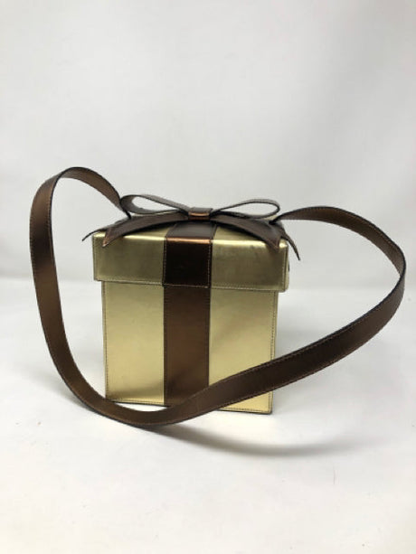 Moschino Brown Gold Leather Gift Box Bag Purse
