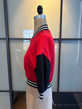 Moschino Size 6 Red & Black Wool Knit Cropped Bomber Jacket