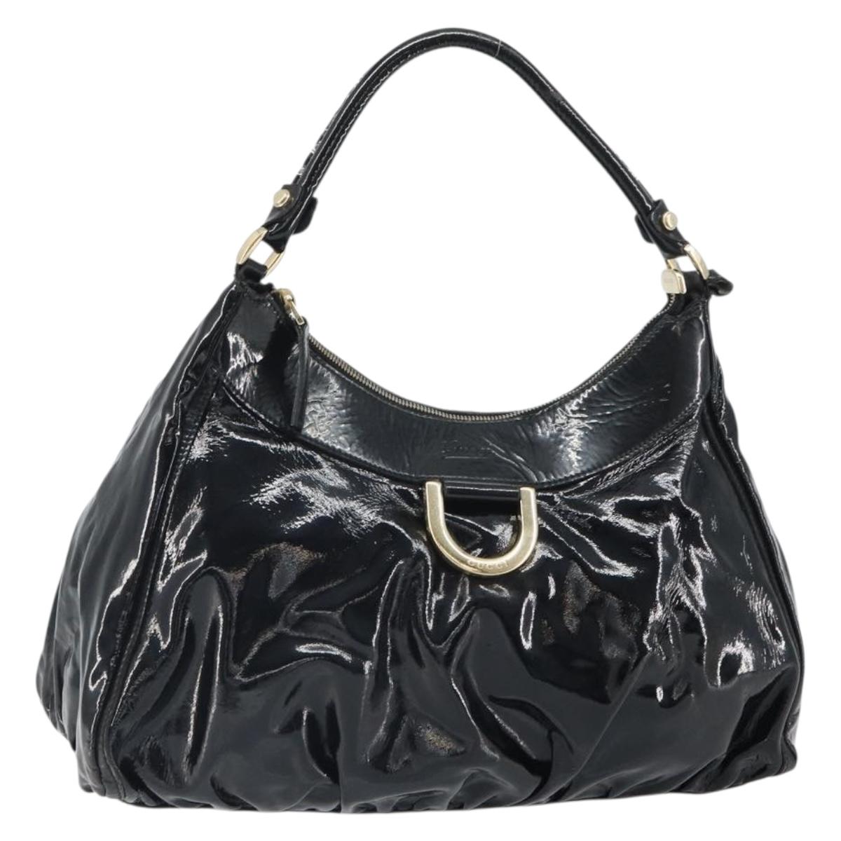 GUCCI Abbey Shoulder Bag Patent leather Black Gold 189833 Auth BA9571