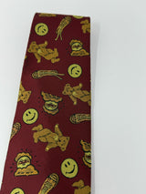 Moschino Brown, Burgundy,Yellow Silk Smiley Face Bear Neck Tie