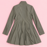 Grey Leather Pleated Longline Jacket