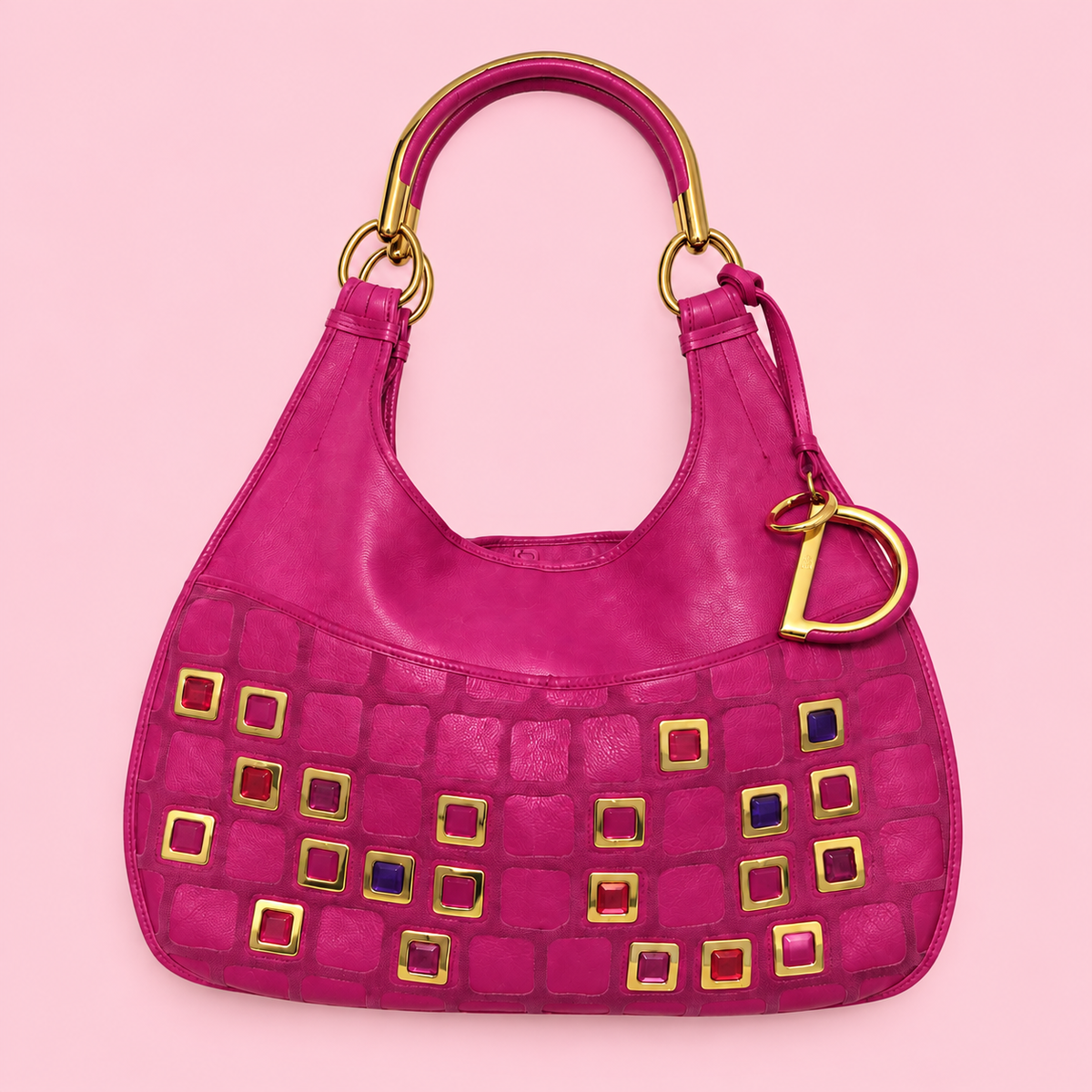 Christian Dior Jeweled Pink Leather Hobo Bag