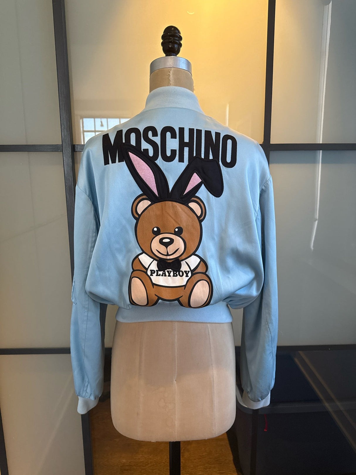 Moschino Playboy Baby Blue Bear Rabbit Bomber Jacket