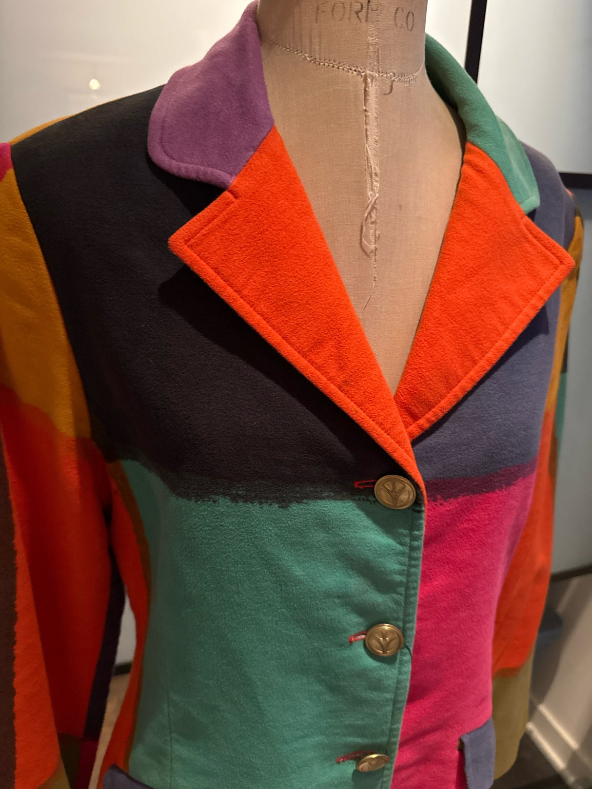 Moschino Pink Green Black Moleskin Blazer Color Block Jacket