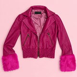 Vintage Hot Pink Leather Jacket with Fur Cuffs