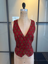 Moschino Red & Taupe Polka Dot Criss Cross Vest