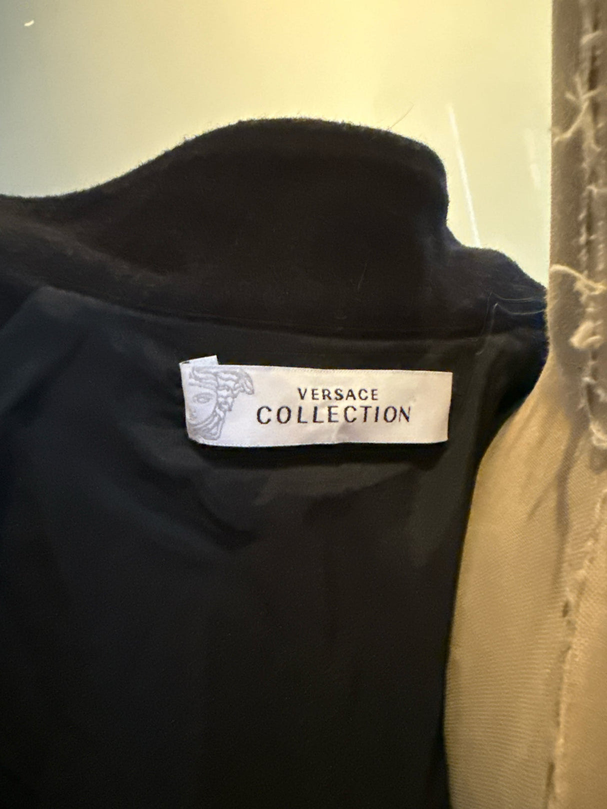 Versace Collection Size 42 Black & Pink Wool & Velvet Funnel Neck Coat