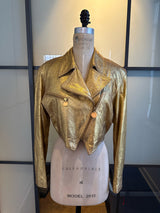 Donna Karan Gold Leather Sz 8 Cropped Bomber Biker Jacket Vintage