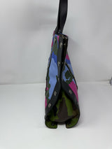 Moschino Blue Pink Black Camo Print Leather Tote Bag