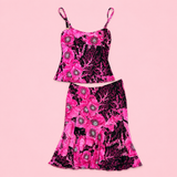 SS2002 Gianni Versace Couture by Donatella Versace Pink Poppy Floral Print Stretch Set