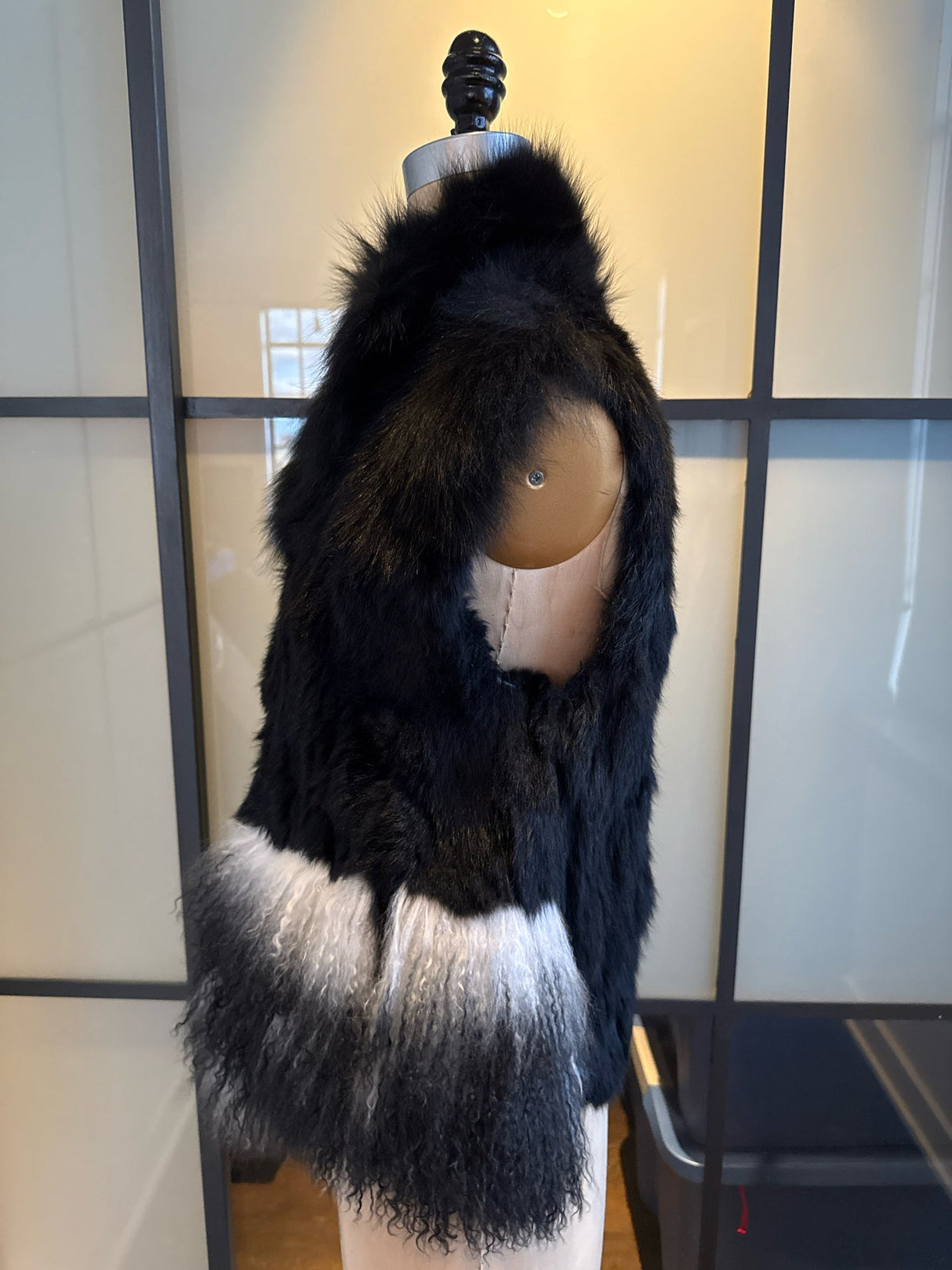 Adrienne Landau Size S Black & White Fox Rabbit Lamb Fur Vest