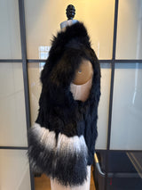 Adrienne Landau Size S Black & White Fox Rabbit Lamb Fur Vest