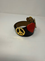 Moschino Black Leather Anarchy Smiley Face Heart Peace Sign Belt