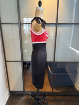 Moschino Black & Red SHOP Stretch Satin Pencil Dress