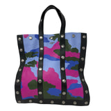 Moschino Blue Pink Black Camo Print Leather Tote Bag