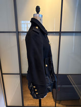 Moschino Black Wool Taffeta Ruffle Pea Coat
