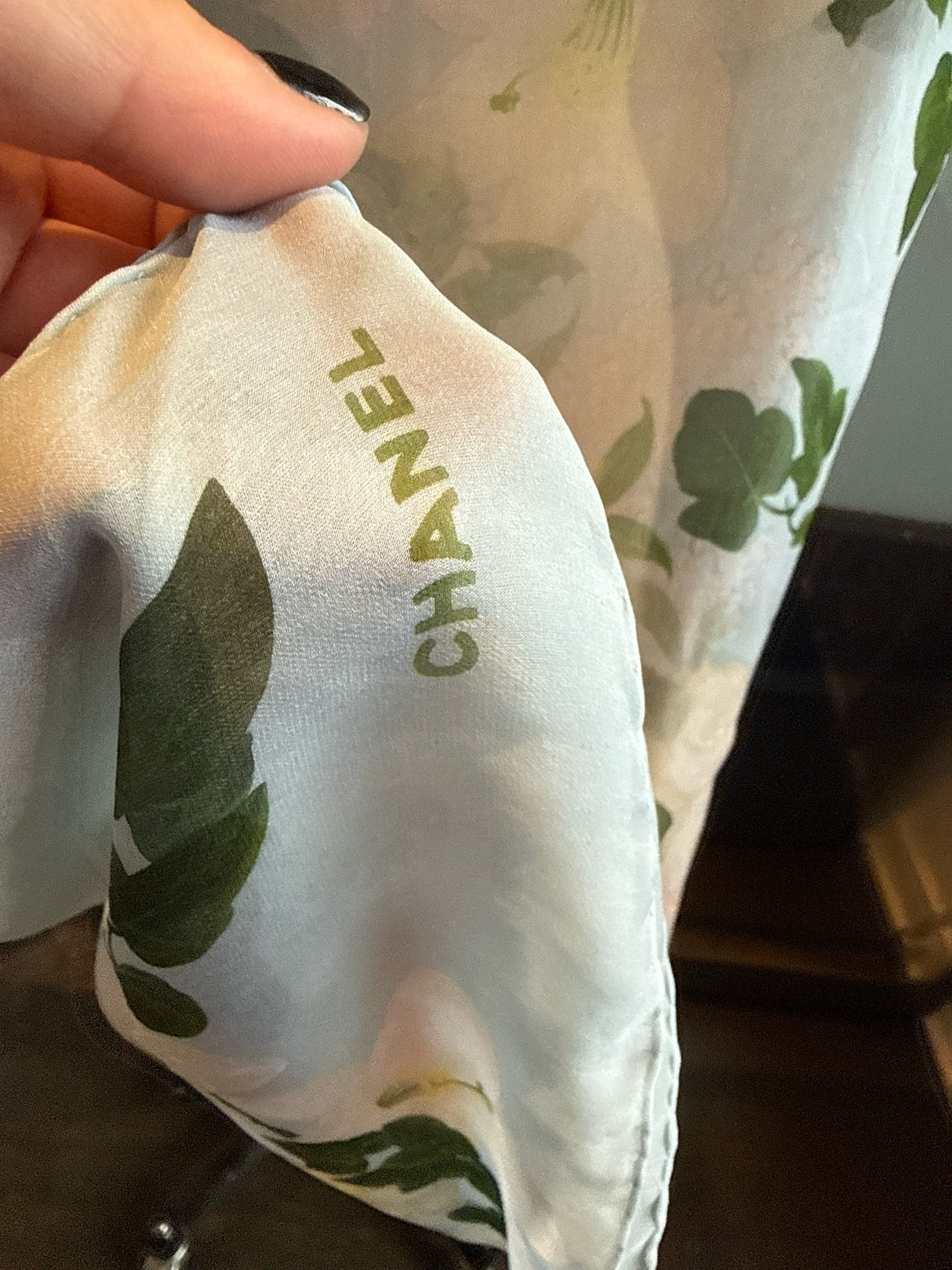 Chanel Mint Green Floral Silk Dress Scarf