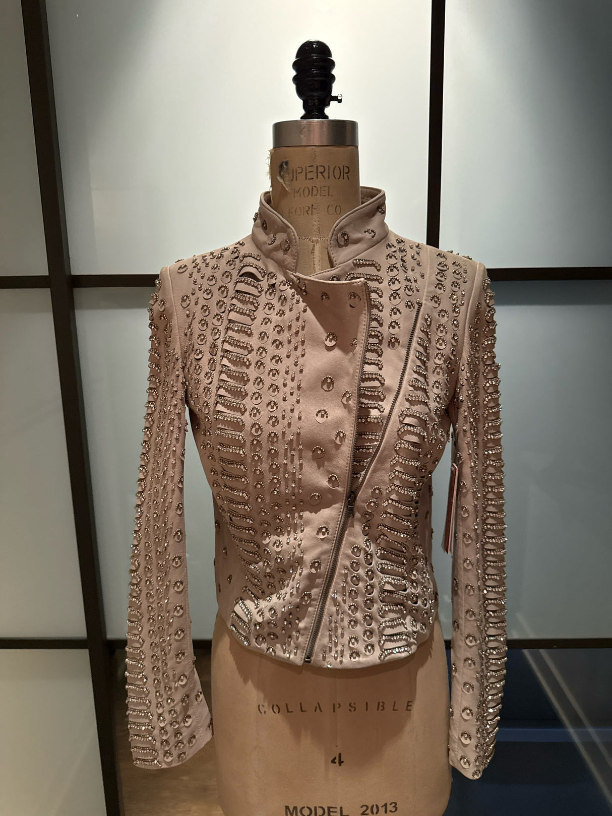 Alice & Olivia Taupe Leather Peaded Biker Moto Jacket NWT
