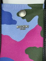 Moschino Blue Pink Black Camo Print Leather Tote Bag