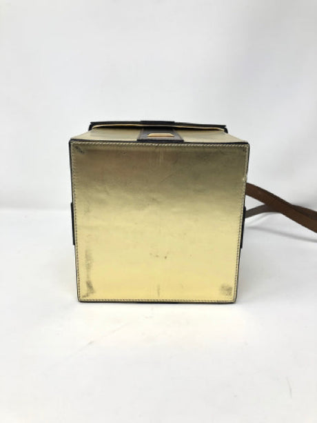 Moschino Brown Gold Leather Gift Box Bag Purse