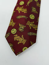 Moschino Brown, Burgundy,Yellow Silk Smiley Face Bear Neck Tie