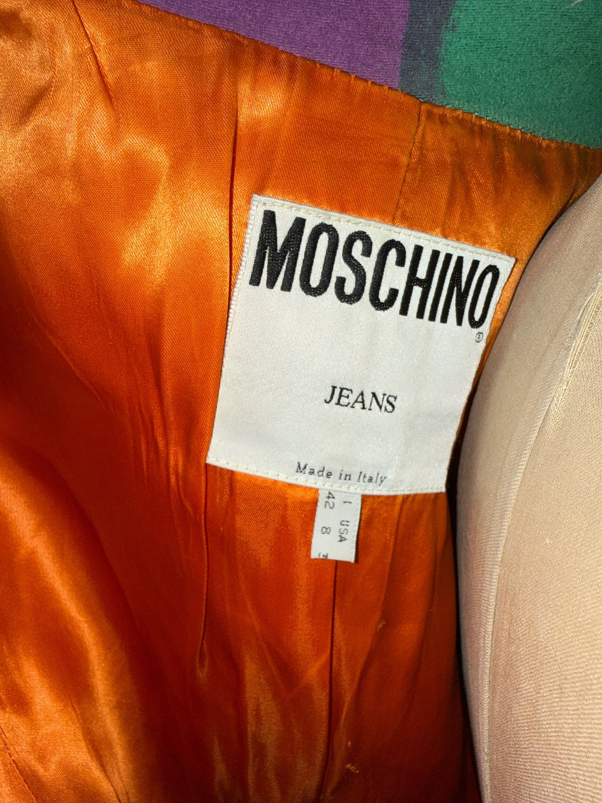 Moschino Pink Green Black Moleskin Blazer Color Block Jacket