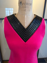 Moschino Pink & Black Wool & Faux Leather Trim Size 4  Dress