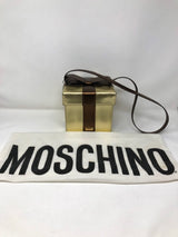 Moschino Brown Gold Leather Gift Box Bag Purse