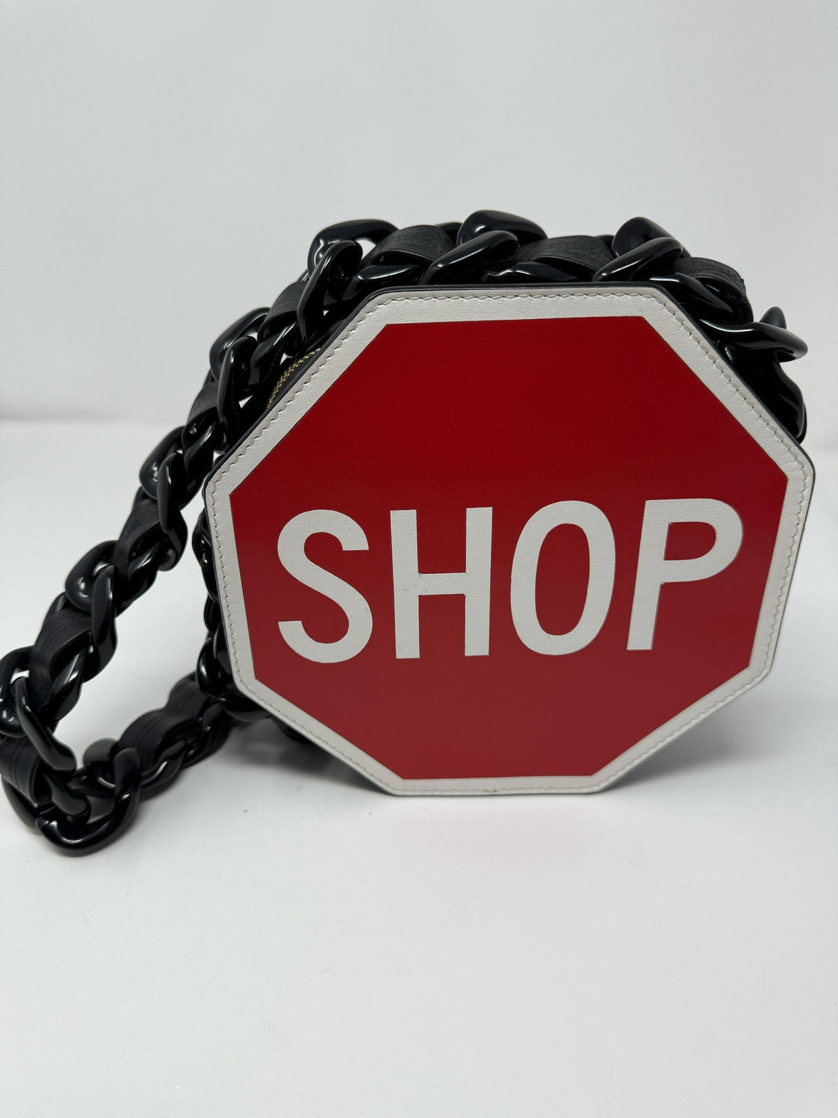 Moschino Leather Black Red SHOP Crossbody Bag Purse