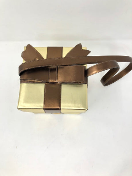 Moschino Brown Gold Leather Gift Box Bag Purse