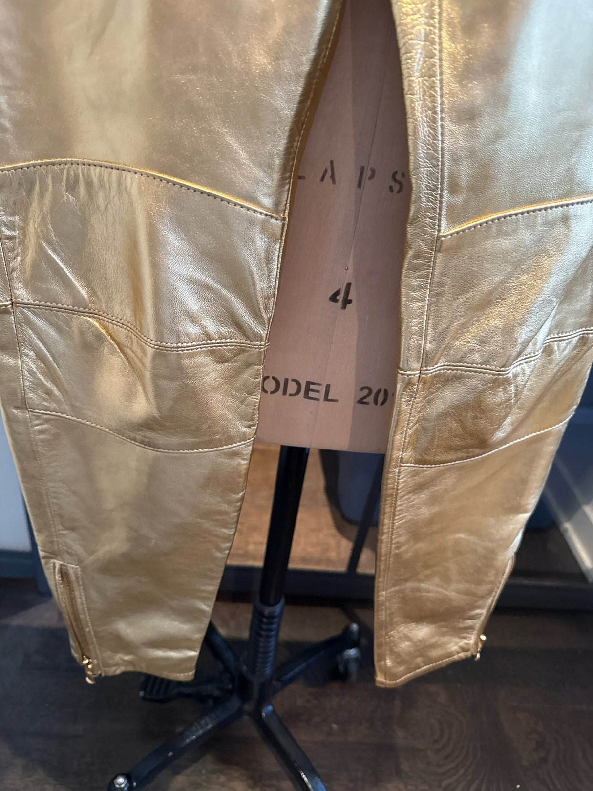 Moschino x H&M Size 0 Gold Leather Moto Pants