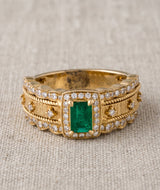 18K Emerald & Diamond Ornate Band