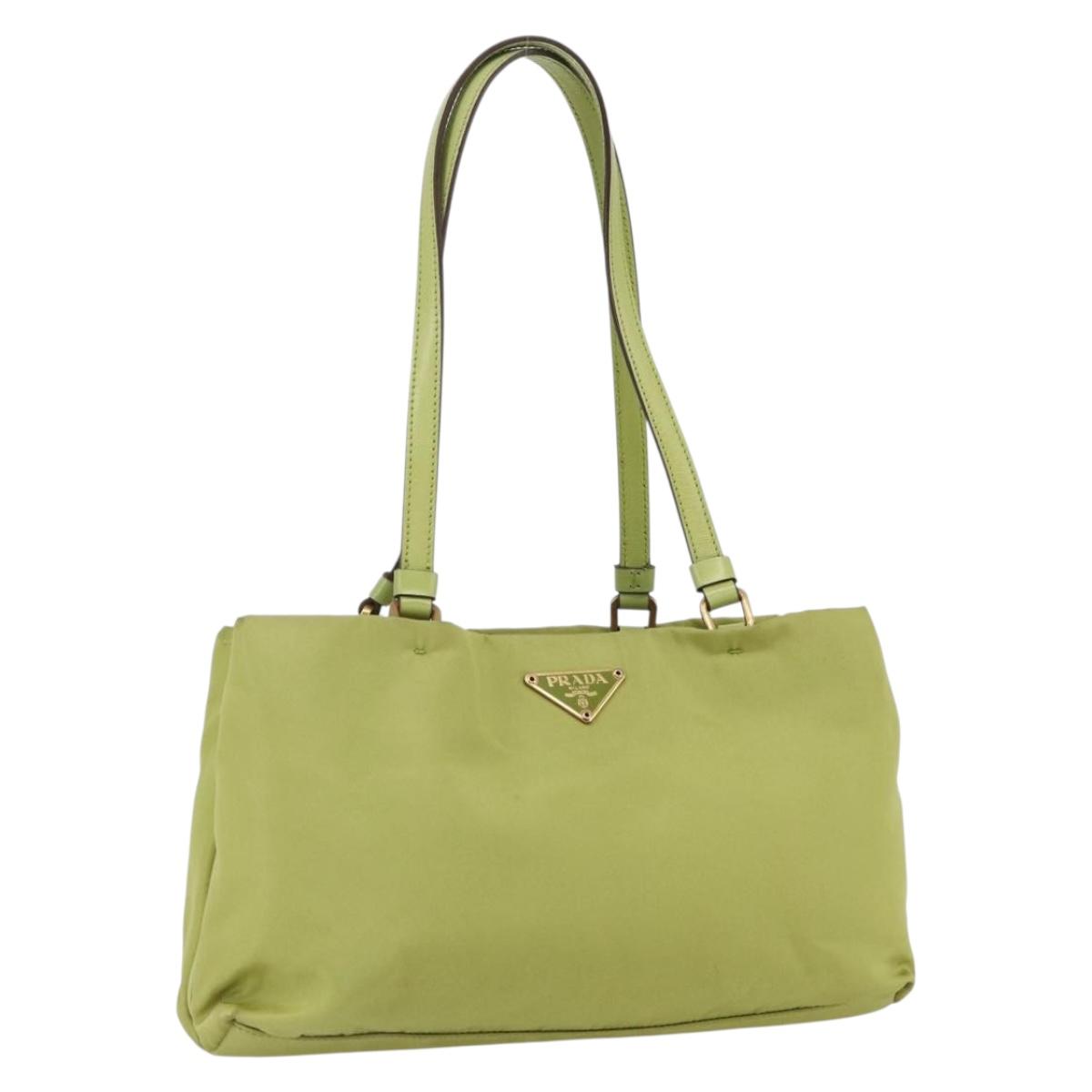 PRADA Hand Bag Nylon Leather Gold Light green Auth ep12577