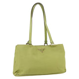 PRADA Hand Bag Nylon Leather Gold Light green Auth ep12577