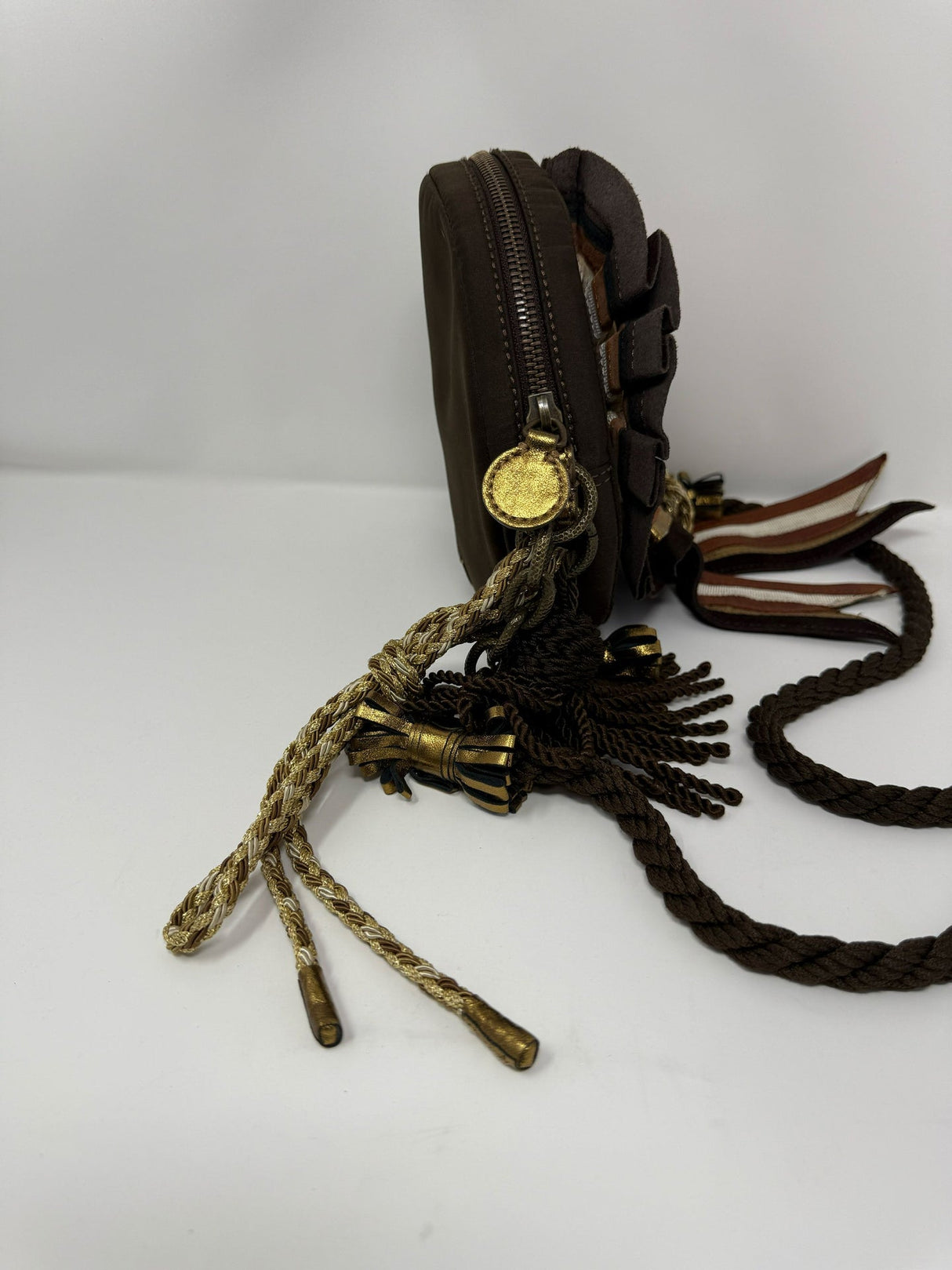 Moschino Brown Round Ribbon Bag Crossbody Purse