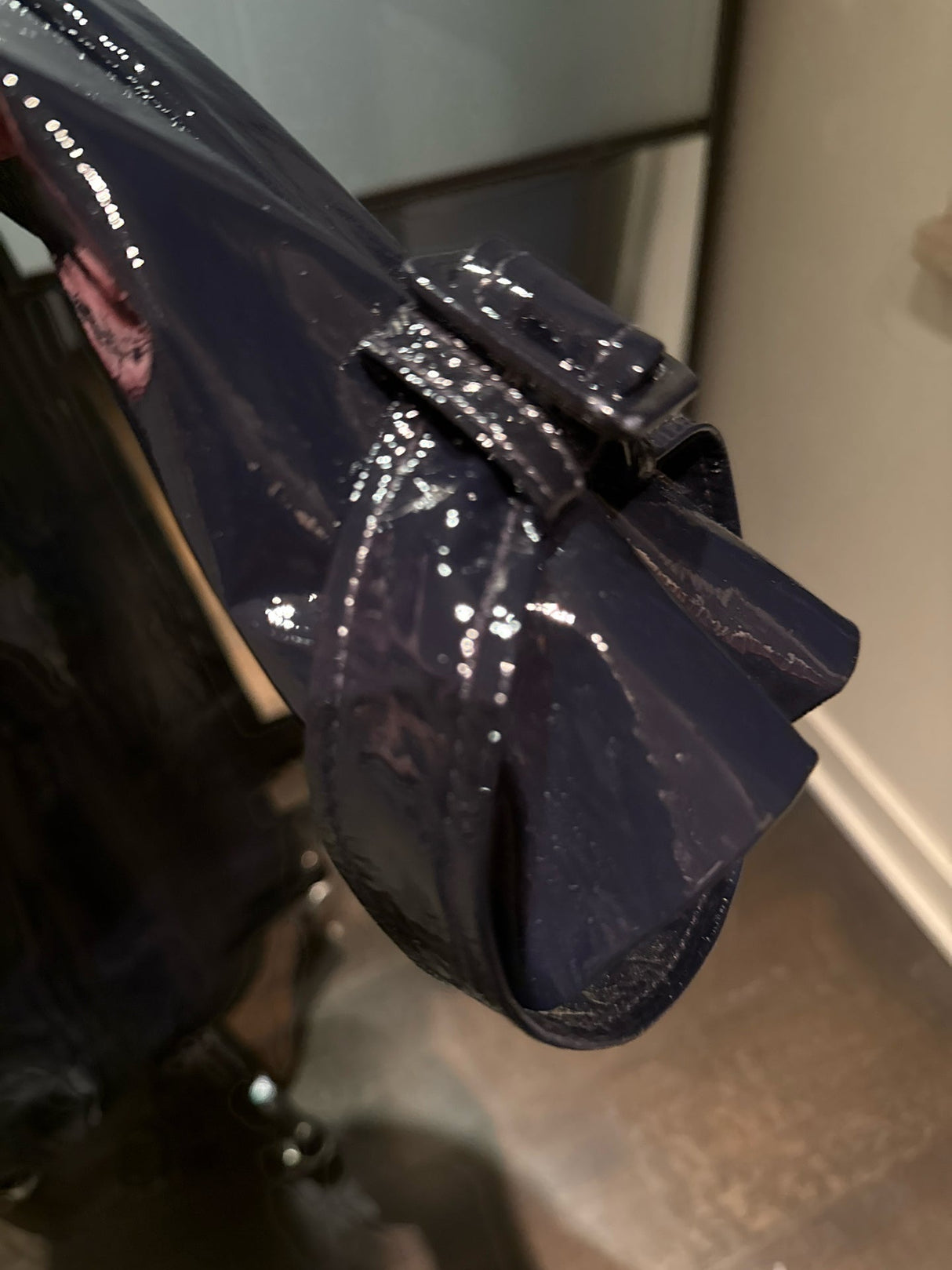 Diane von Furstenberg Size L Navy Blue Patent Leather Trenchcoat