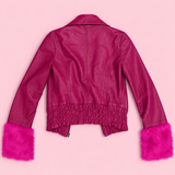 Vintage Hot Pink Leather Jacket with Fur Cuffs