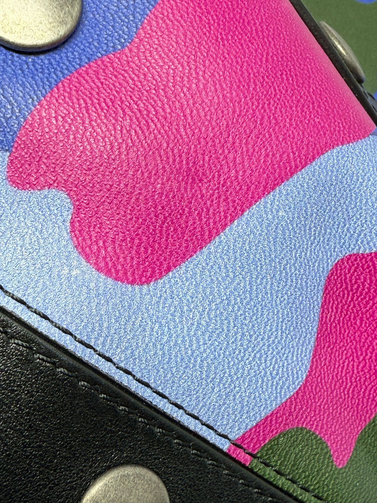 Moschino Blue Pink Black Camo Print Leather Tote Bag