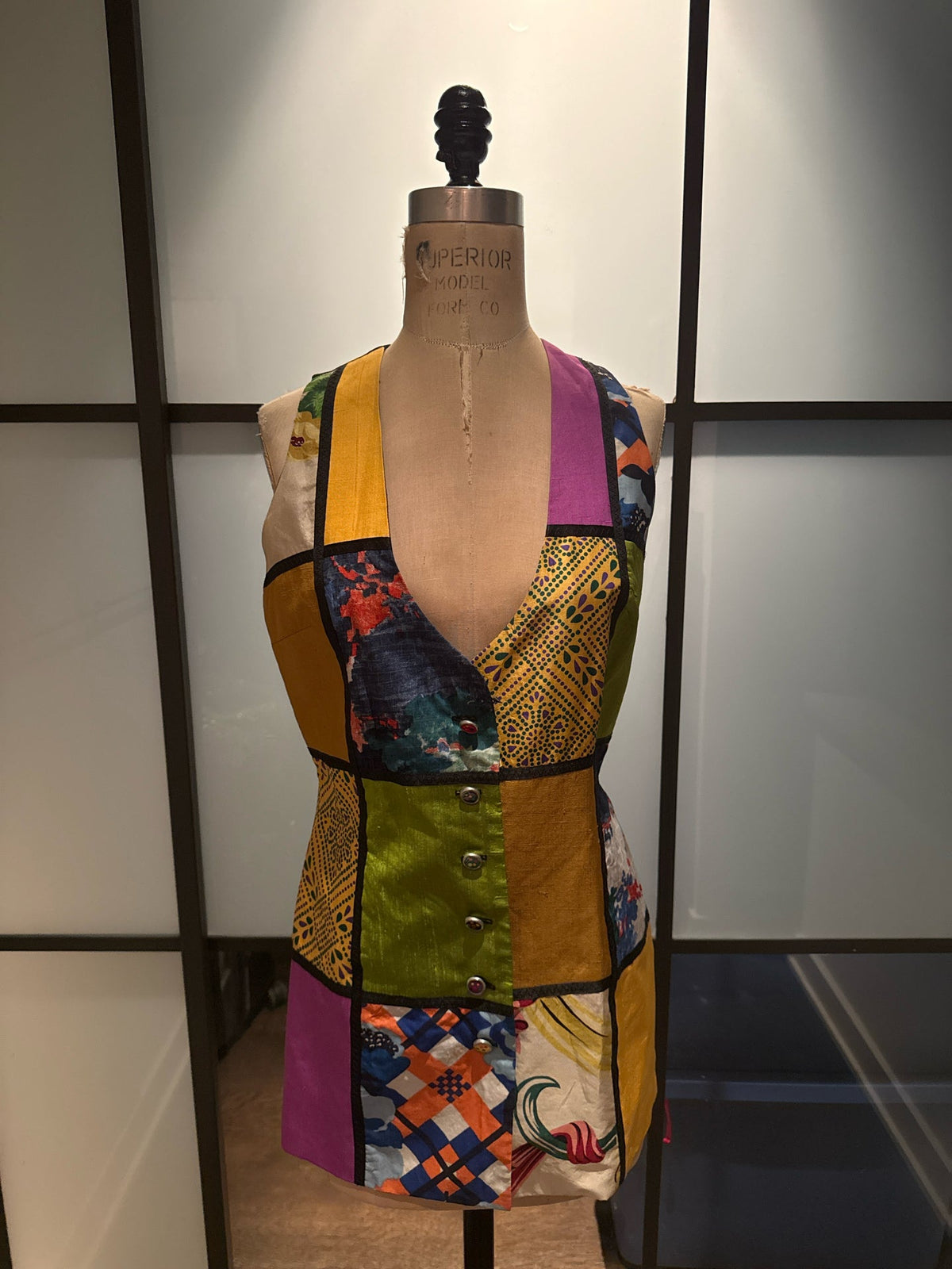 Todd Oldham Size S Purple Yellow Black Patchwork Vest